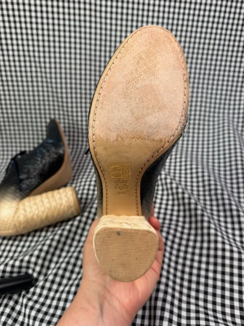Tory Burch Fabienne Raffia Bootie Heels Womens 8 Black Natural Lace Up Ombre